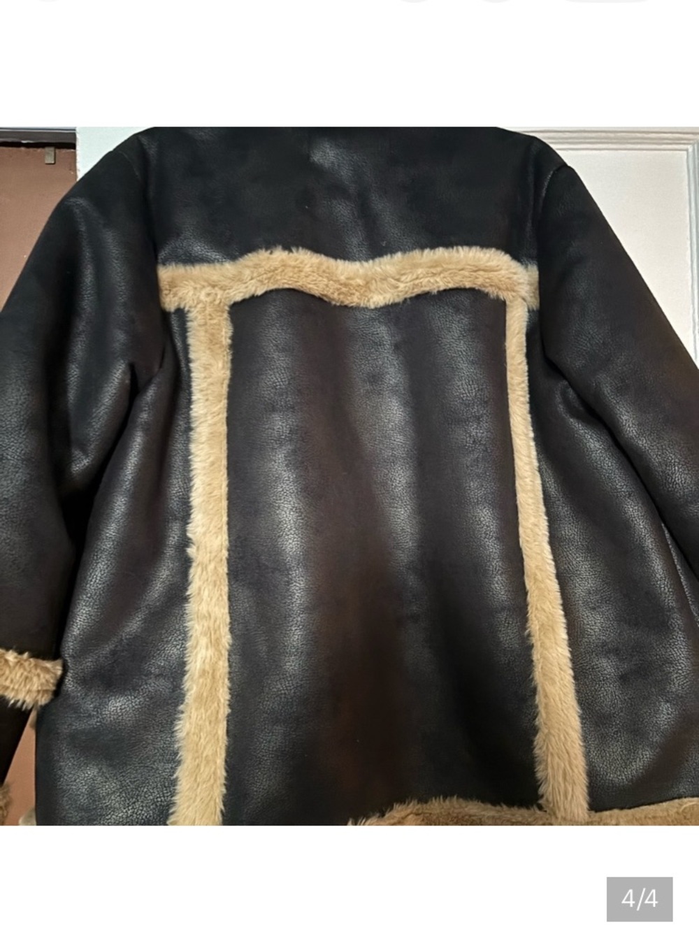 French Connection Black Jacket with Cream Faux-Shearling Trim